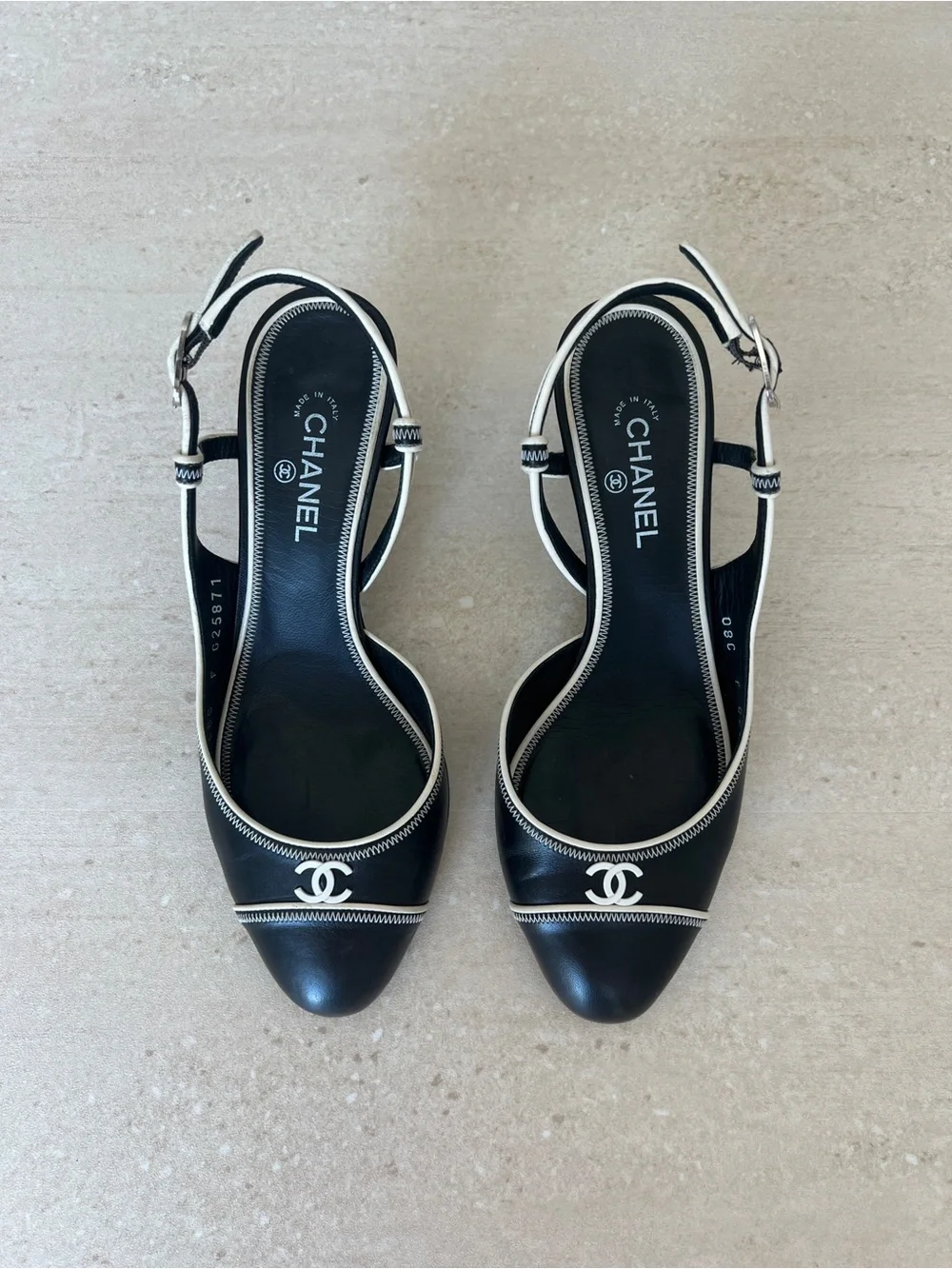 CHANEL Vintage Black & White Slingback Heels
